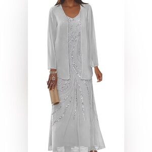 Elegant Silver Chiffon Evening Gown